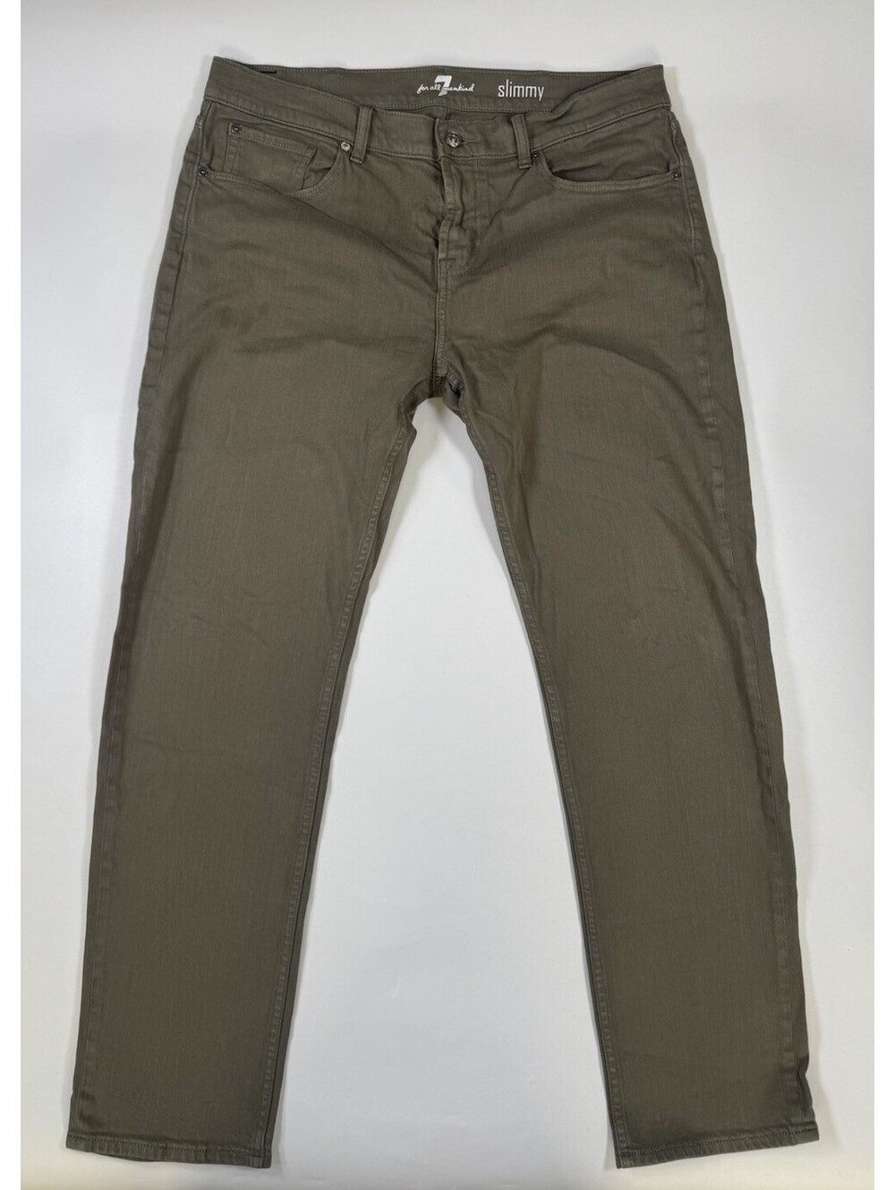 7 For All Mankind Slimmy Jeans Mens 36x32 Olive Green Slim Straight Stretch